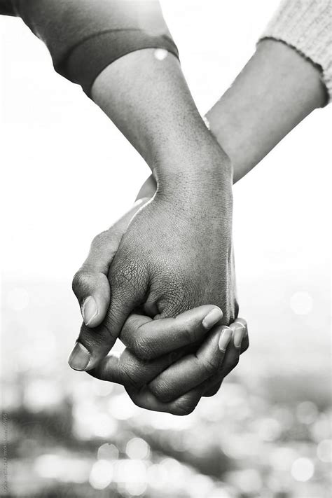 "Closeup Of Couple Holding Hands Outside. Black And White Photo." by ...