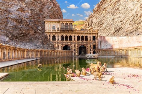 Premium Photo | Galta ji temple or monkey temple complex in jaipur, india.