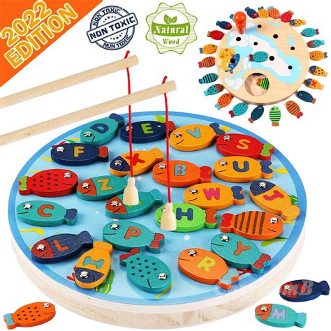 Buy CozyBomB Magnetic Wooden Fishing Game Toy for Toddlers - Alphabet ...