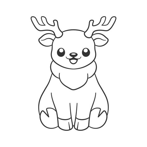 Cute happy chibi style sitting reindeer with antlers animal outline ...