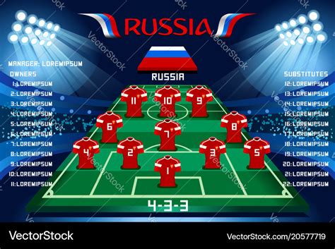 Soccer starting lineup squad Royalty Free Vector Image