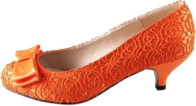 Creativesugar Women's Orange lace Low Heel Shoes (6.5) : Amazon.ca ...