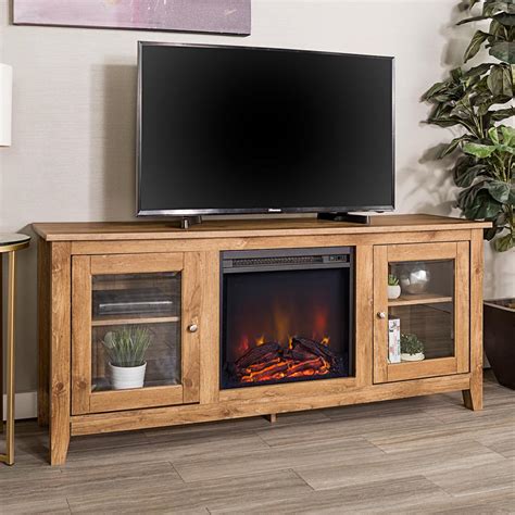 Wood fireplace tv stand