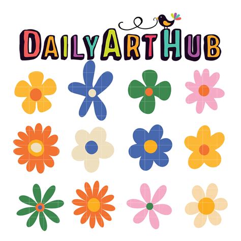 Retro Groovy Flowers Collection Clip Art Set – Daily Art Hub ...