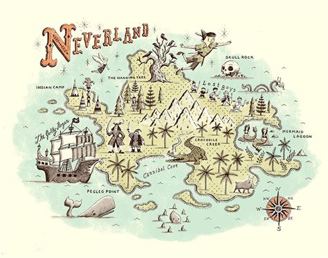 Neverland Map - Etsy | Neverland map, Neverland, Map art