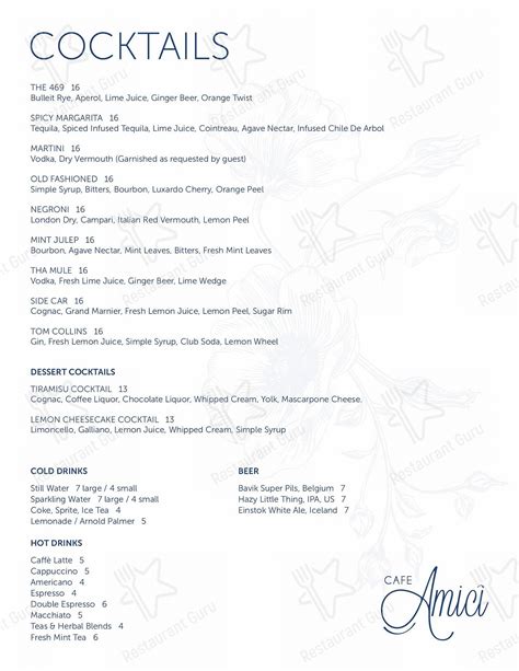 Menu at Café Amici Beverly Hills pub & bar, Beverly Hills