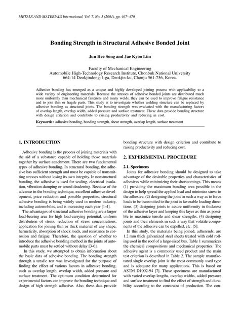 (PDF) Bonding strength in structural adhesive bonded joint