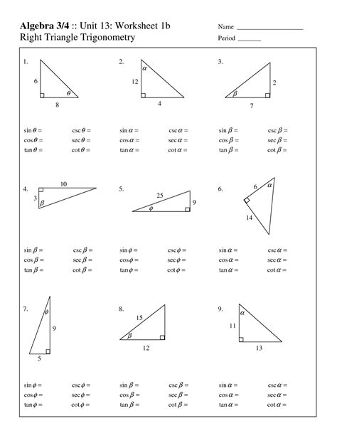 Trigonometric Ratios And Finding Missing Sides Worksheets An