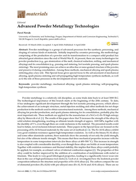 Advanced Powder Metallurgy Technologies | PDF | Alloy | Sintering