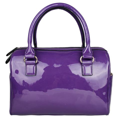 L1403 - Miss Lulu Patent Leather Look Shoulder Handbag Purple