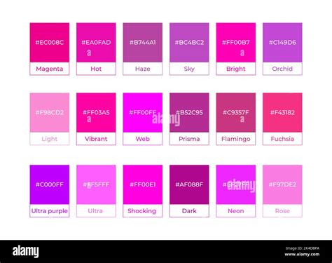 Magenta Color Palette Chart with Color Names and Hex Codes Stock Vector ...