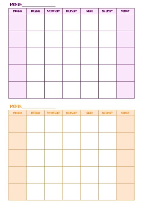 Two-Month Calendar Printable