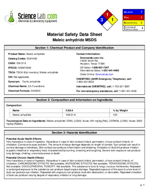 (PDF) maleic anhydride material safety data sheet | Raman Karuppiah ...