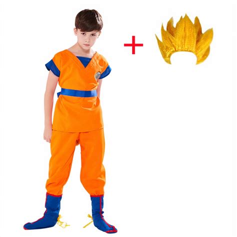 Buy Kids Goku Costume Super Saiyan Costume with Wig Halloween Costume ...