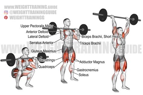 Barbell front squat to overhead press exercise instructions and video ...