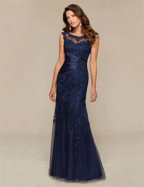 Dark Navy Blue Neck Sheer Backless Elegant Long Women Party Dresses ...