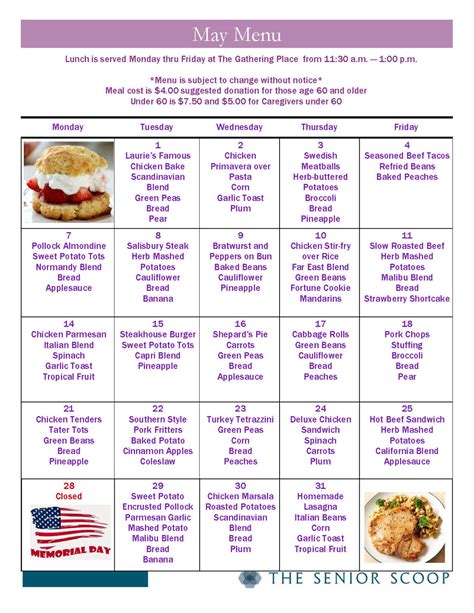 Monthly Meals Menu – Benzie Senior Resources