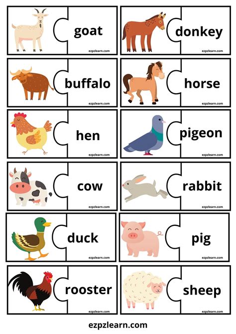 Farm Animals Word Match Game - Ezpzlearn.com