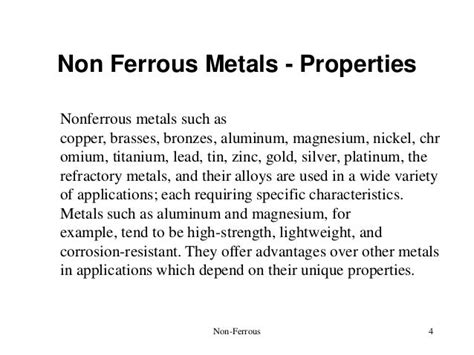 Non ferrous metals properties