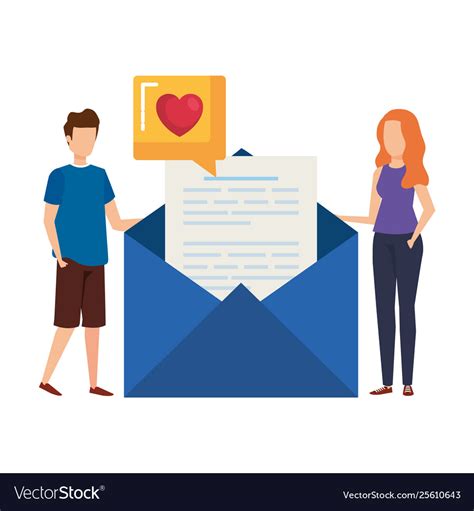 Young couple with envelope and love speech bubble Vector Image