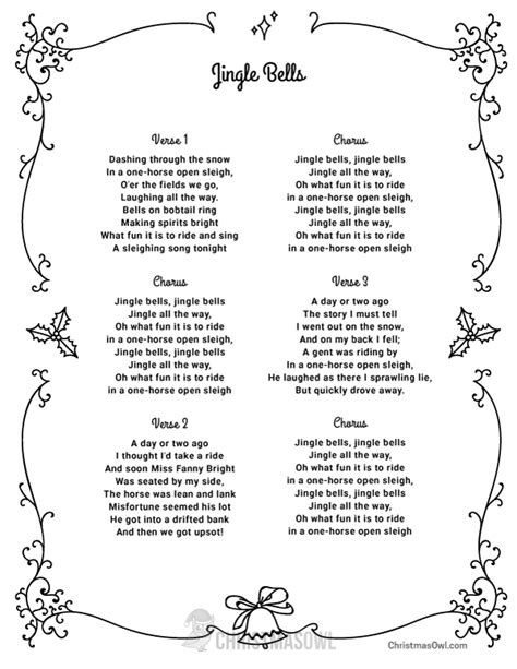 Jingle Bells Lyrics Printable - terrebook