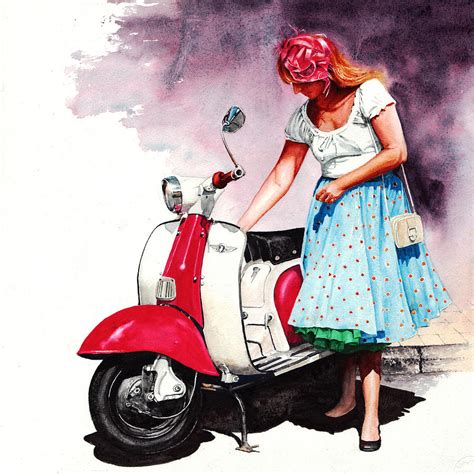 Fifties Lambretta Girl Painting by Peter Williams - Fine Art America