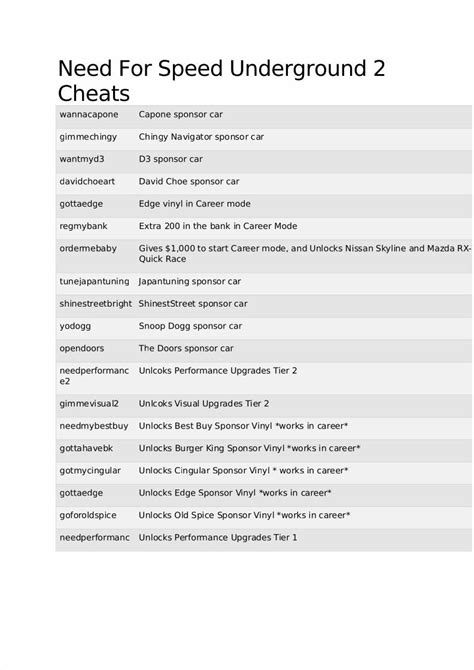 (PDF) Need for Speed Underground 2 Cheats - DOKUMEN.TIPS