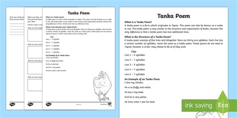 Tanka Poem Writing Template (teacher made) - Twinkl