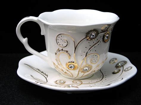 Porcelain-Gold-plated-Swarovski-Rhinestones-Bejeweled | Tea cups, Tea ...