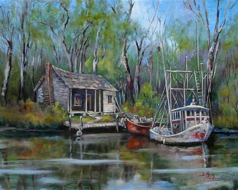 Louisiana Art Swamp Painting Bayou Cabin Shrimp Boat | Etsy