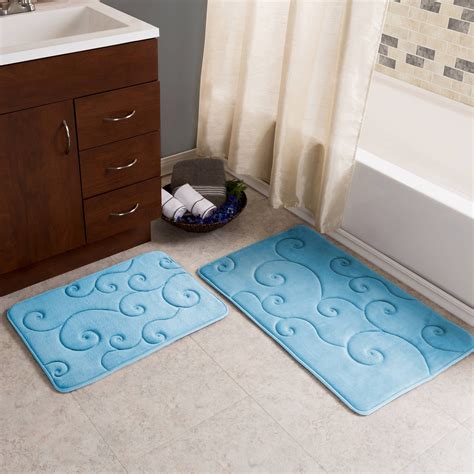 Somerset Home Memory Foam Bath Mat Set, 2-Piece, Coral Fleece Embossed ...