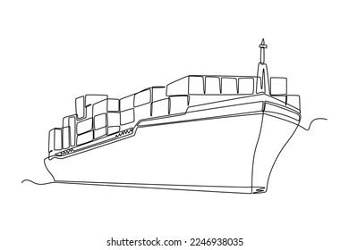 Continuous One Line Drawing Cargo Ship Stock Vector (Royalty Free ...