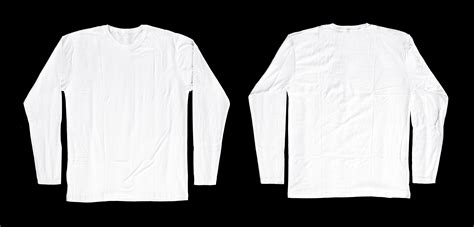 two long-sleeved white t-shirts for mockups. plain t-shirt with black ...