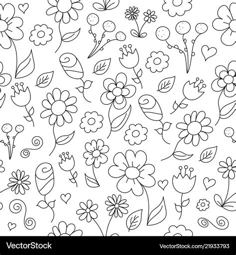 Line drawing of simple floral pattern Royalty Free Vector