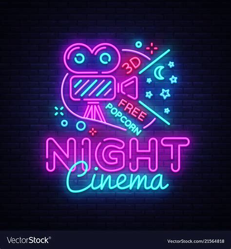 Cinema night neon sign movie design Royalty Free Vector