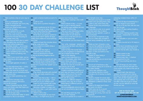 The ultimate 30 day challenge list: 100 ideas to get you started