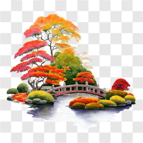 Download Scenic Autumn Bridge Painting PNG Online - Creative Fabrica