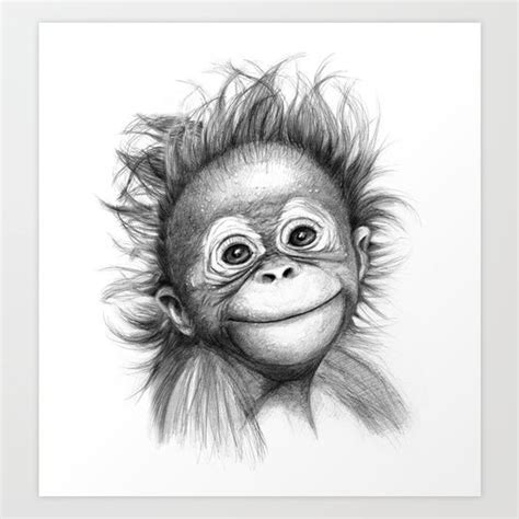 Monkey - Baby Orang outan 2016 G-121 Art Print by S-Schukina | Society6 ...