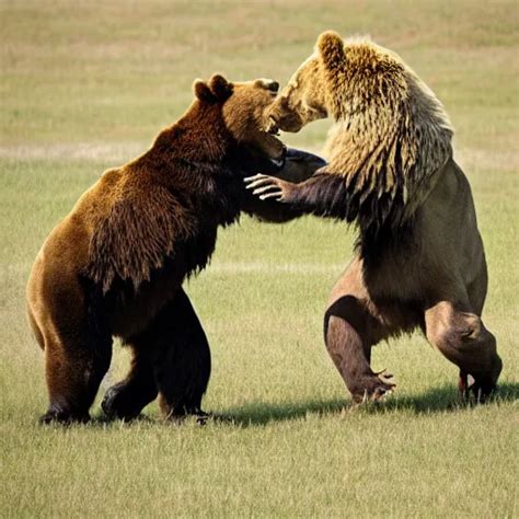 realistic photo of a fight between a lion and a bear | Stable Diffusion