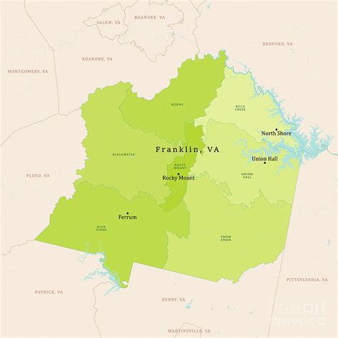 VA Franklin County Vector Map Green Digital Art by Frank Ramspott - Pixels