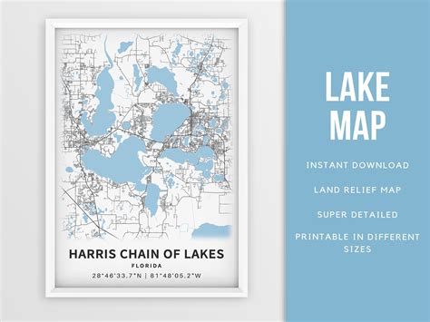 Printable Map of Harris Chain of Lakes Florida United States - Etsy Ireland