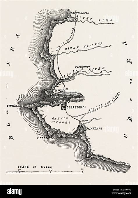 THE CRIMEAN WAR: MAP SHOWING SEBASTOPOL 1854 Stock Photo - Alamy