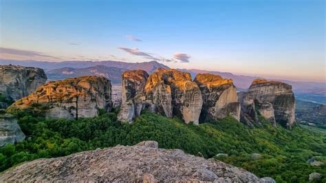 Meteora - Early Morning Aerial Panoramic View during Sunrise of the ...