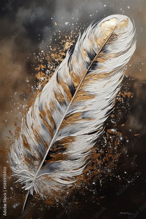 Golden feather digital painting with texture and details. Generative AI ...