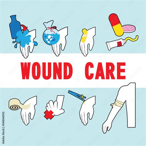 First aid step for wound skin help. Vector flat cartoon graphic design ...