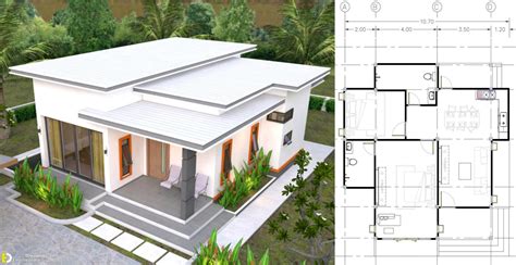 Modern House Plans 10.7×10.5 With 2 Bedrooms Flat Roof - Engineering ...