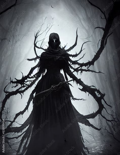 Mystical Demonic Warrior with Thorn Tentacles in Black Mantle Hood 3D ...