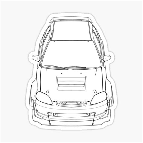 "Car line art, Car guy, Car girl JDM car addict, Civic Drawing" Sticker ...