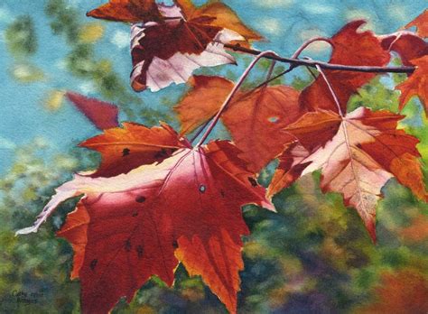 Autumn leaves art watercolor painting print by Cathy Hillegas, 11x14 ...