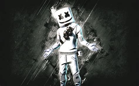 Marshmello Skin, grunge art, Fortnite Battle Royale, black abstract ...